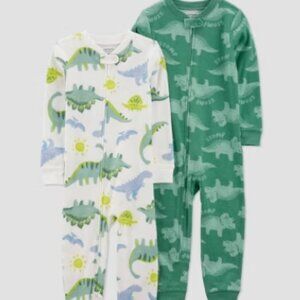 NWT Carter’s Baby Boy Dinosaur Pajamas 2-Pack Zip Sleepers Size 18 Months Green